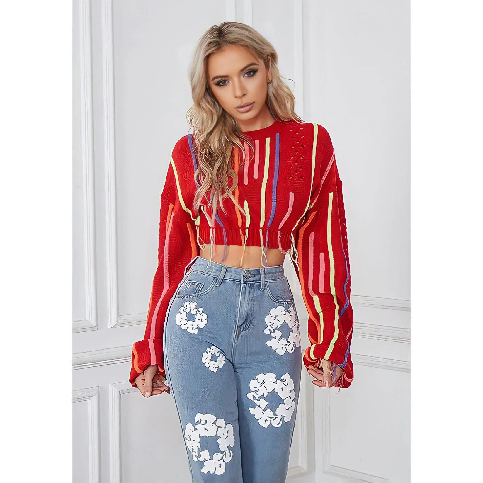 Knitted Tassel Cropped Sweater