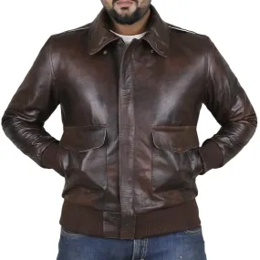 Leather Jackets Hub Mens Genuine Lambskin Leather Jacket (Brown-Tan, Aviator Jacket) - 2201001