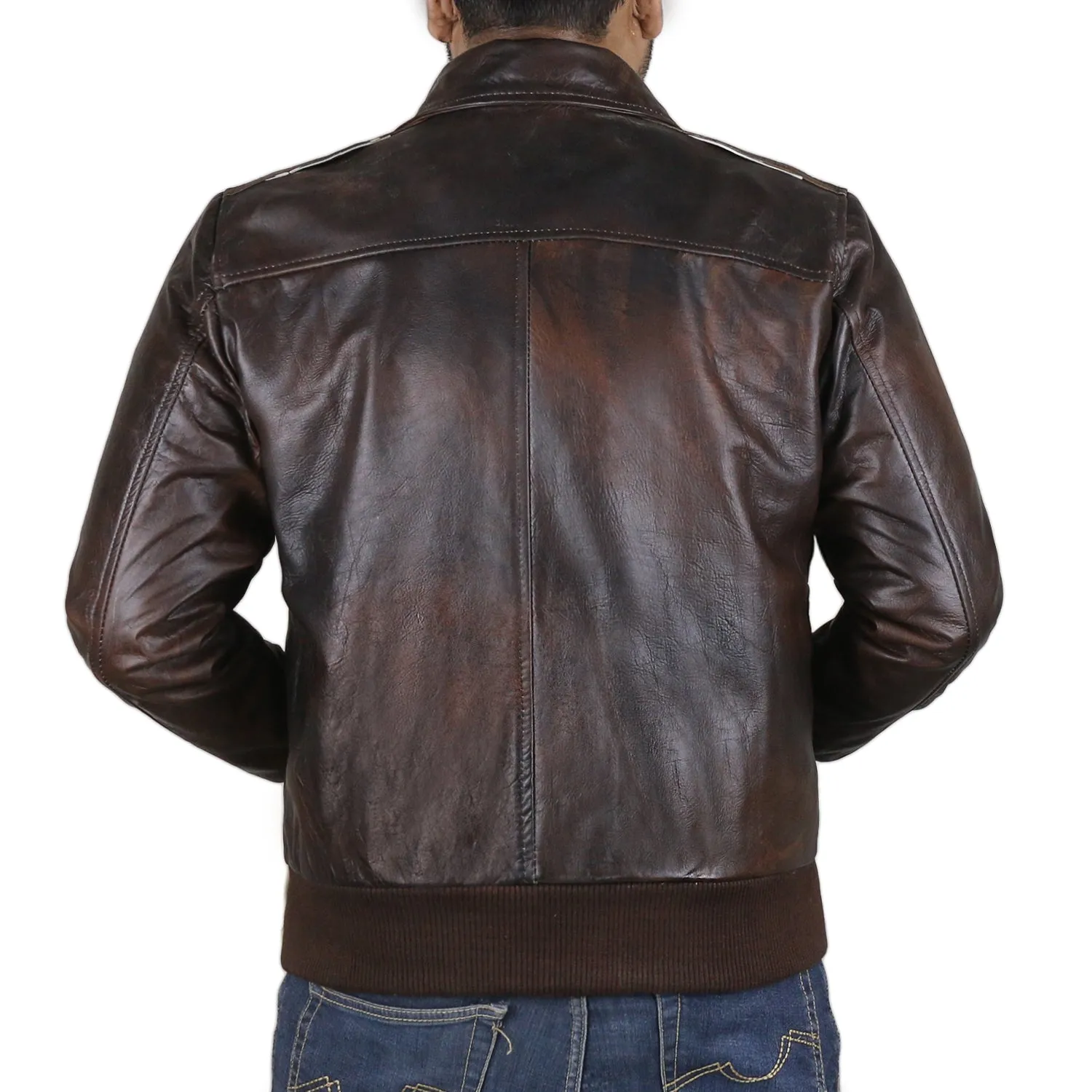Leather Jackets Hub Mens Genuine Lambskin Leather Jacket (Brown-Tan, Aviator Jacket) - 2201001
