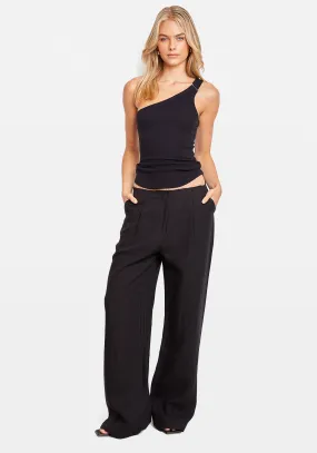 LINEN RAW LOW RISE PANT BLACK