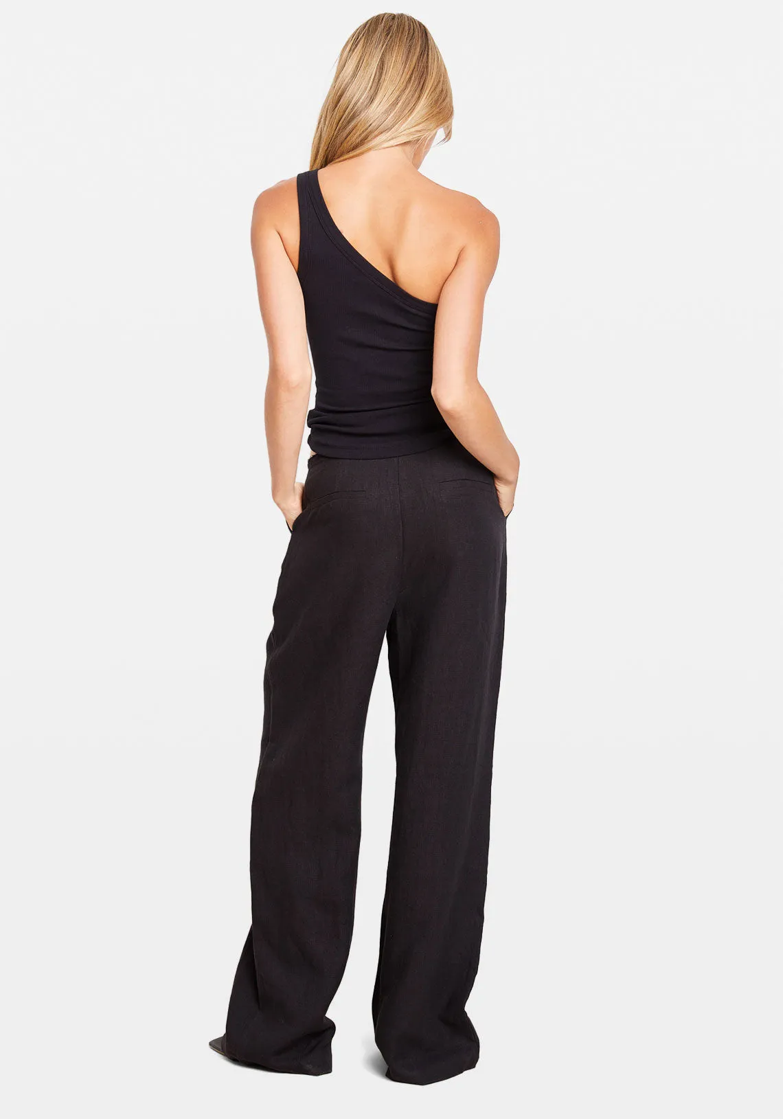 LINEN RAW LOW RISE PANT BLACK
