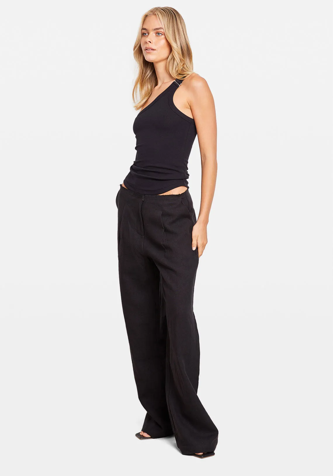 LINEN RAW LOW RISE PANT BLACK