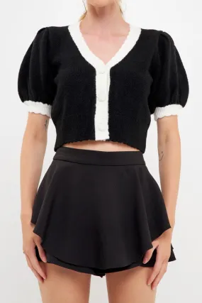 Lola Black and White Color Block Short Puff Short Sleeve Sweater