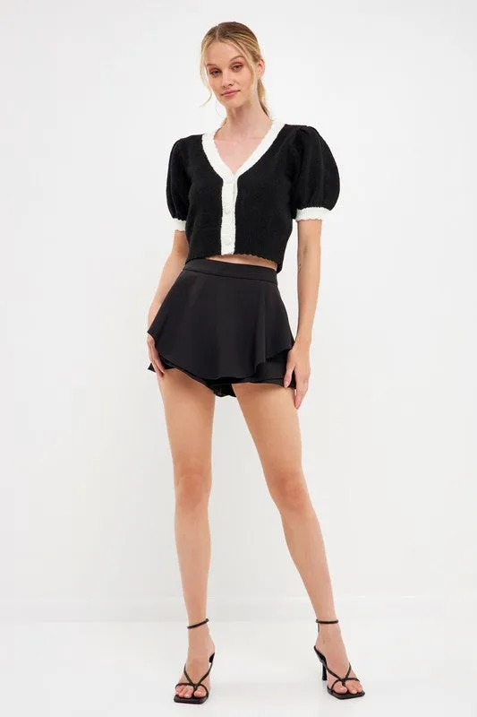 Lola Black and White Color Block Short Puff Short Sleeve Sweater