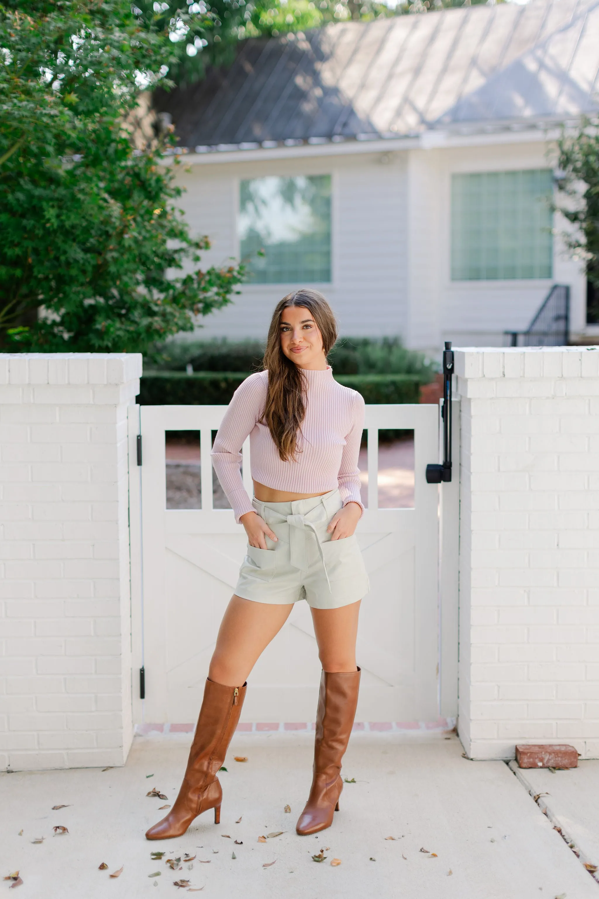 LONG SLEEVE RIBBED MOCK NECK CROP SWEATER