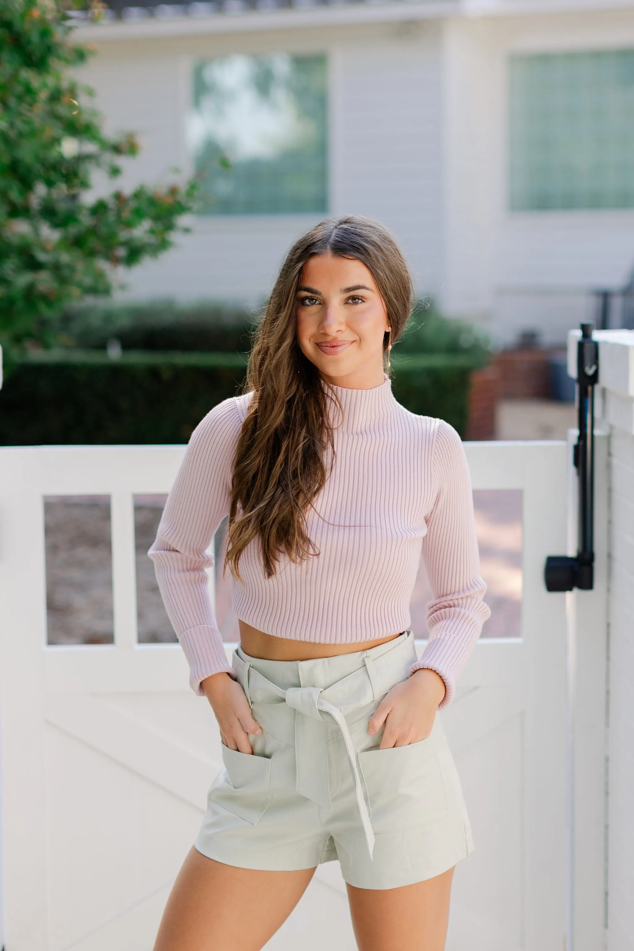 LONG SLEEVE RIBBED MOCK NECK CROP SWEATER