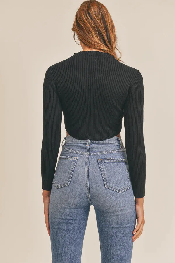 LONG SLEEVE RIBBED MOCK NECK CROP SWEATER