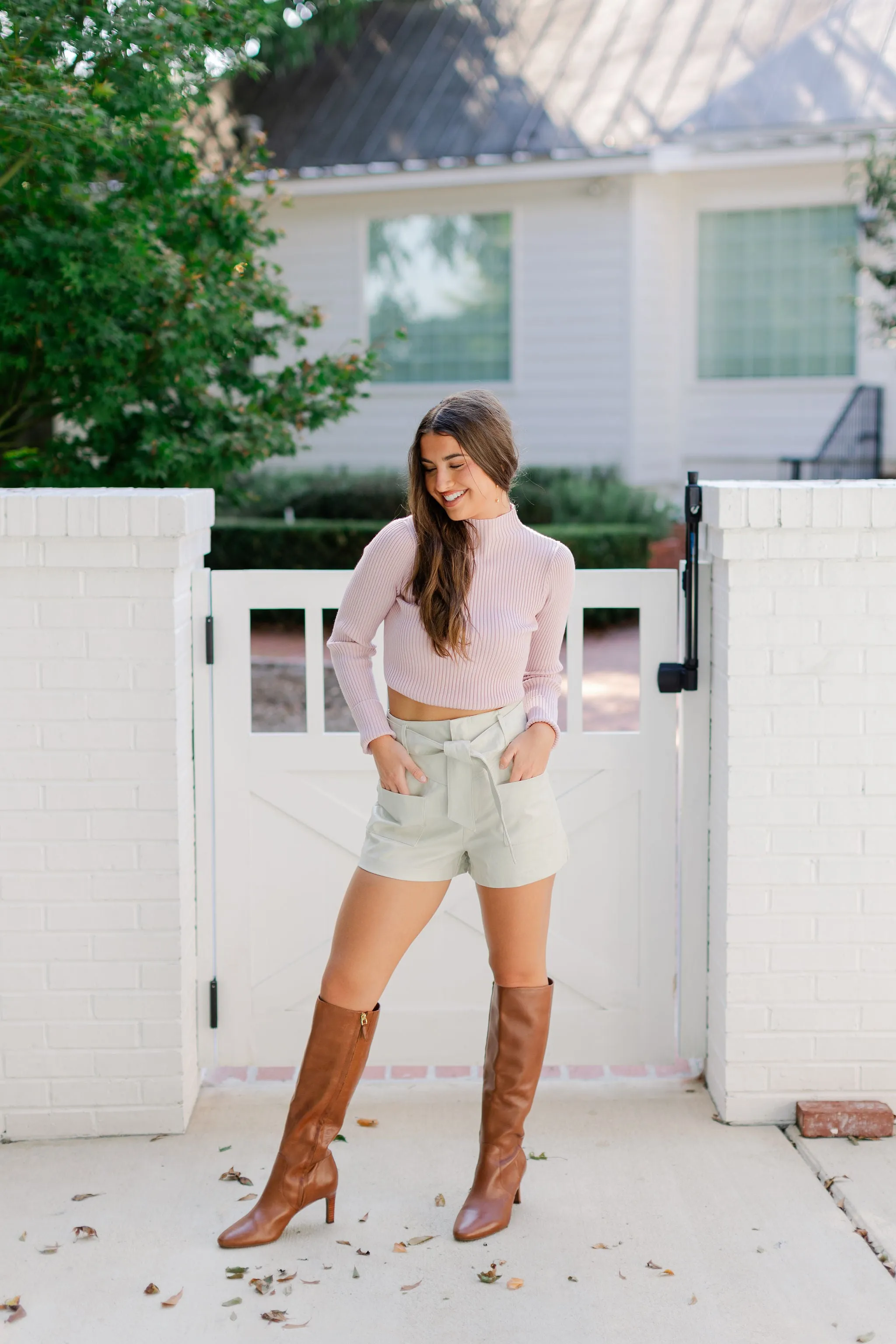LONG SLEEVE RIBBED MOCK NECK CROP SWEATER