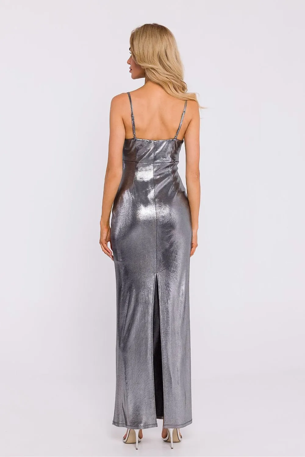 Long striking metallic sheen evening dress