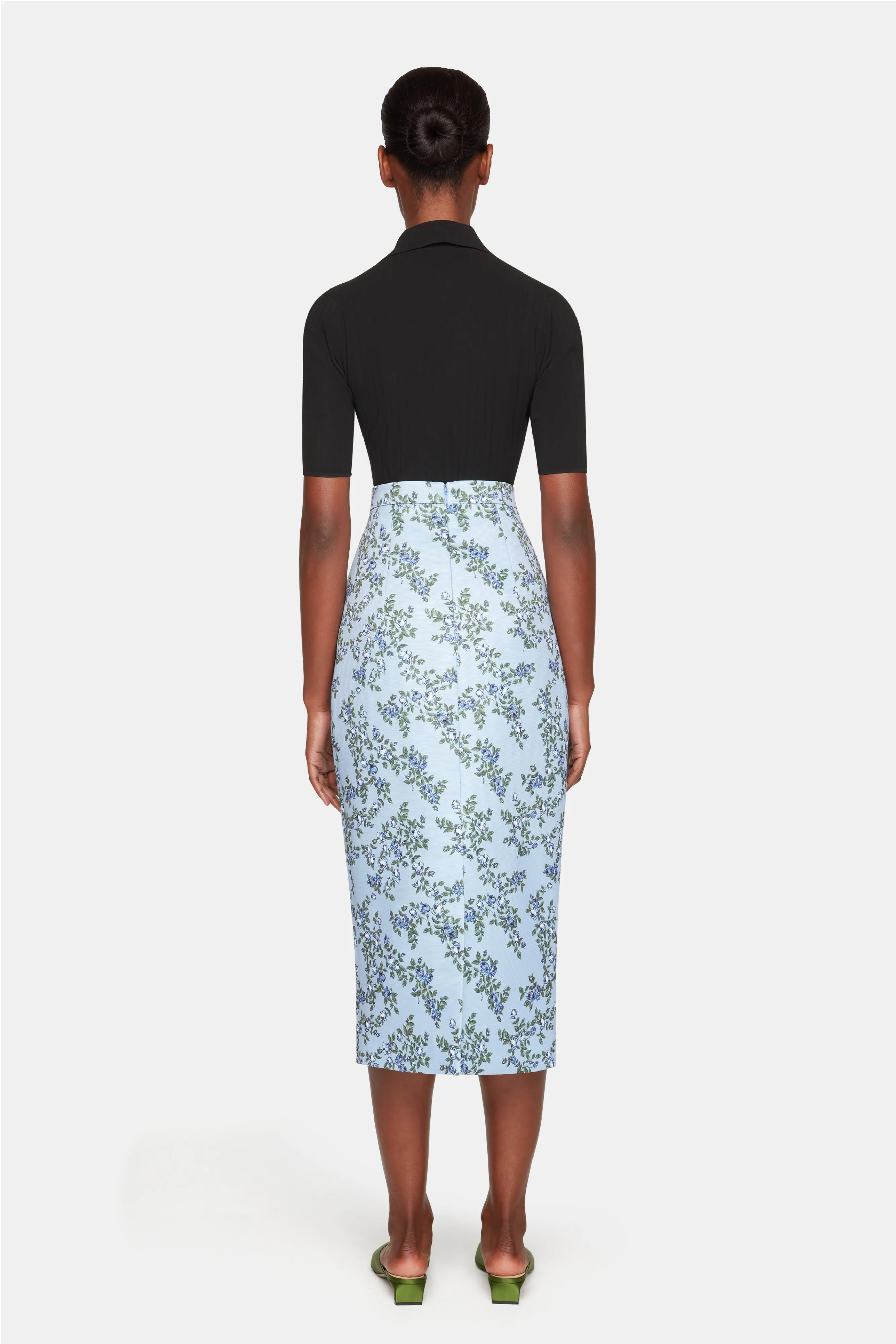 Lorelei Skirt In Blue Roses On Baby Blue Taffeta Faille