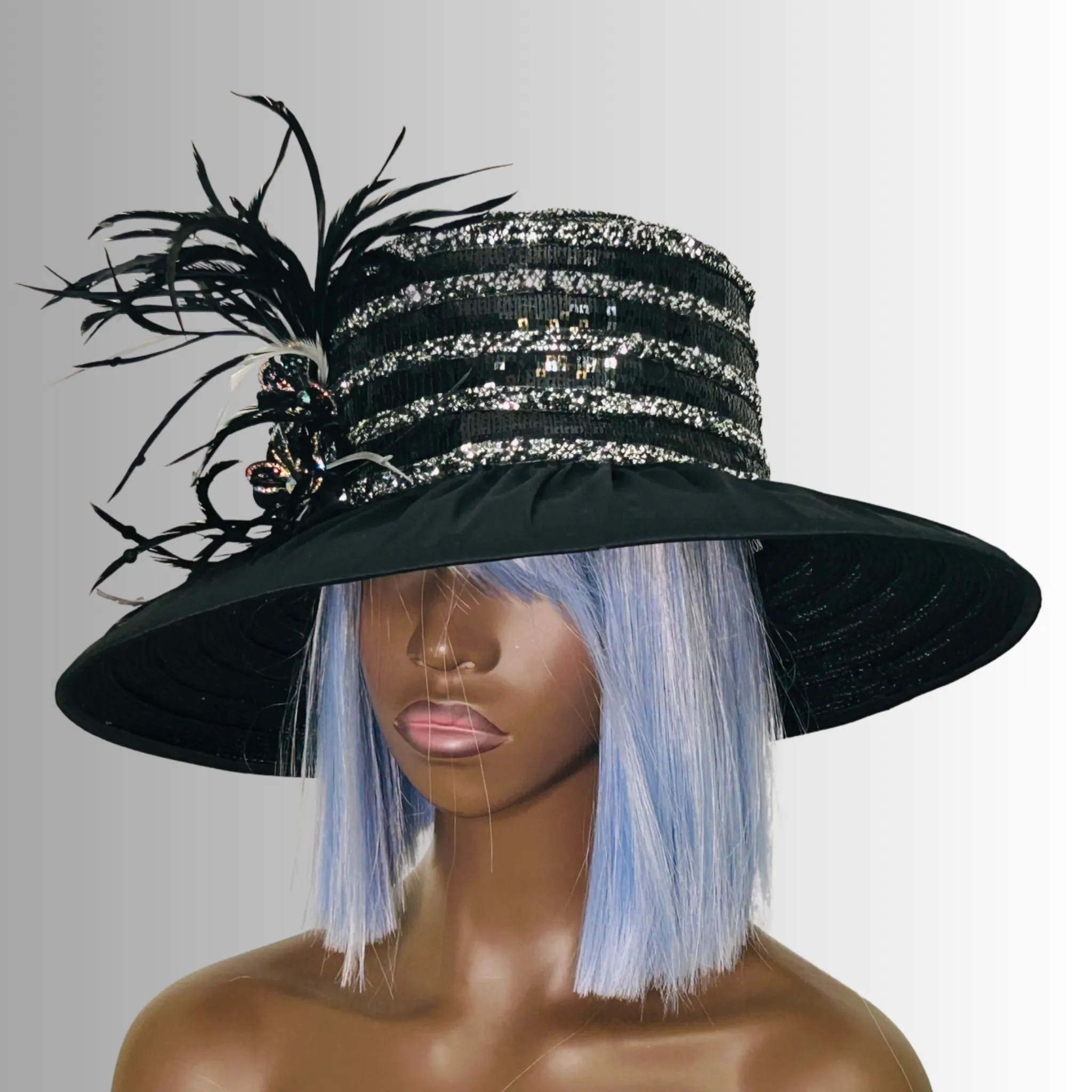 Mason - Feather & Jewel Hat - Black