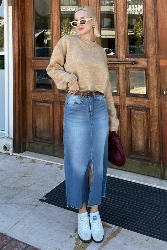 MDX Beige Bicycle Neck Crop Women's Sweater MG2166 - Deltona