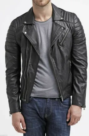 Mebin Black Leather Jacket Men Biker Motorcycle Sheepskin