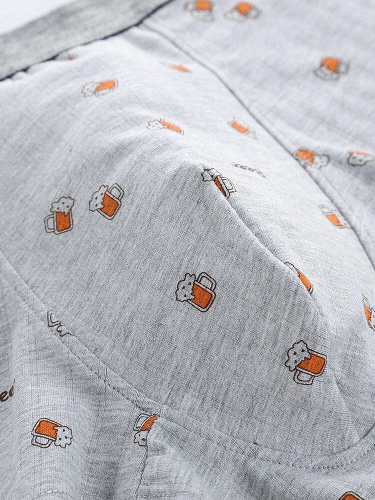 Men's Cute Print Cotton Viscose Boxer Briefs - Comfortable, Antibacterial, with Pouch Linen Underwear