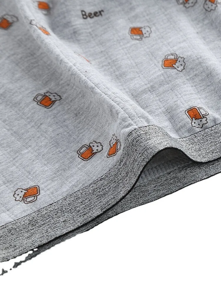 Men's Cute Print Cotton Viscose Boxer Briefs - Comfortable, Antibacterial, with Pouch Linen Underwear