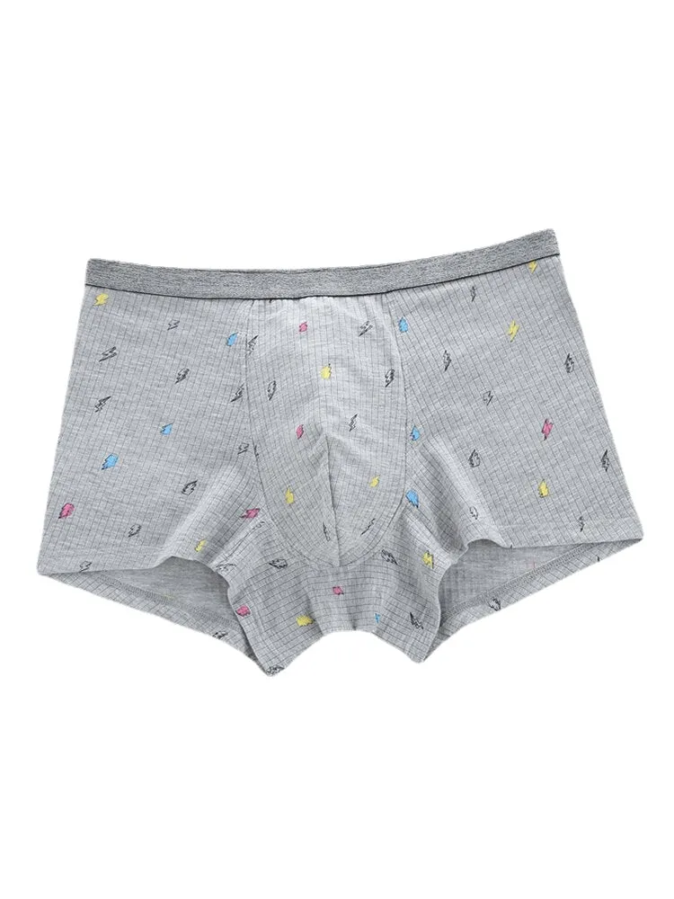 Men's Cute Print Cotton Viscose Boxer Briefs - Comfortable, Antibacterial, with Pouch Linen Underwear