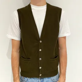 Men's Deep khaki Green Cashmere V-Neck Gilet with Pockets Large