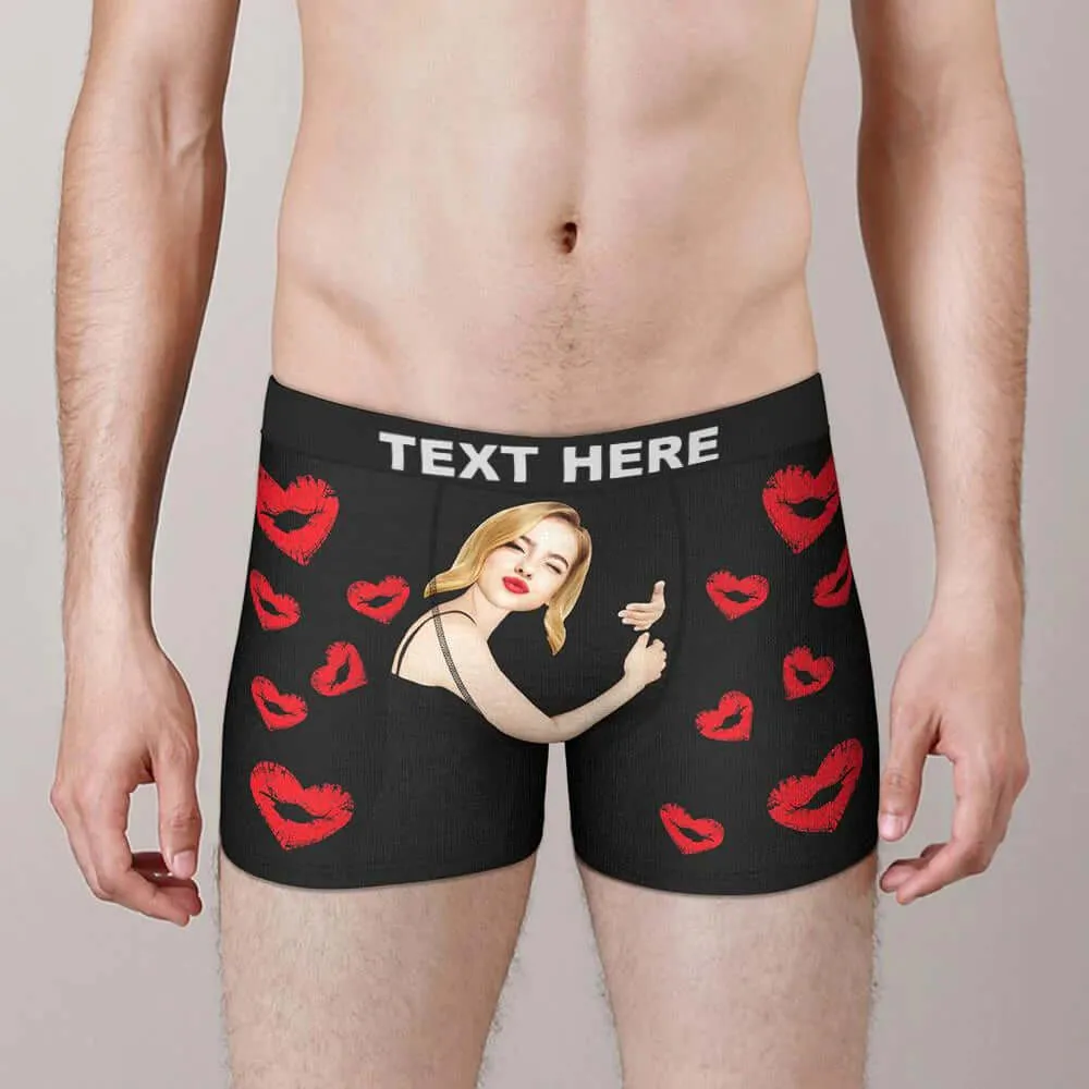 Men's Personalized Custom Your Face Photo Lips and Hearts Boxers