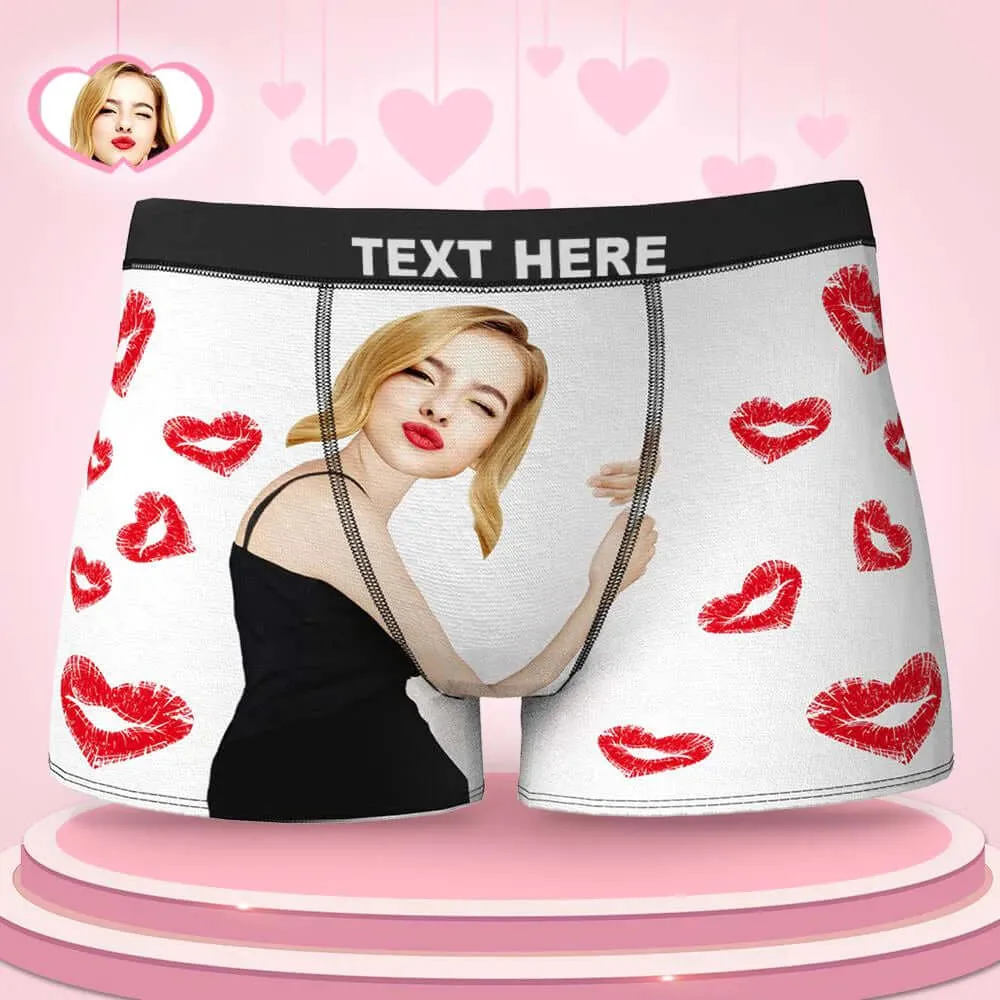 Men's Personalized Custom Your Face Photo Lips and Hearts Boxers