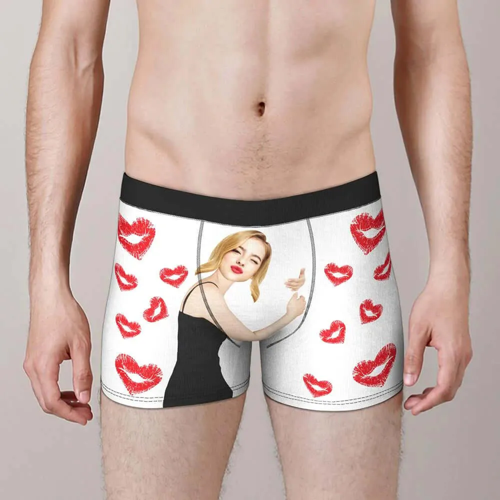 Men's Personalized Custom Your Face Photo Lips and Hearts Boxers