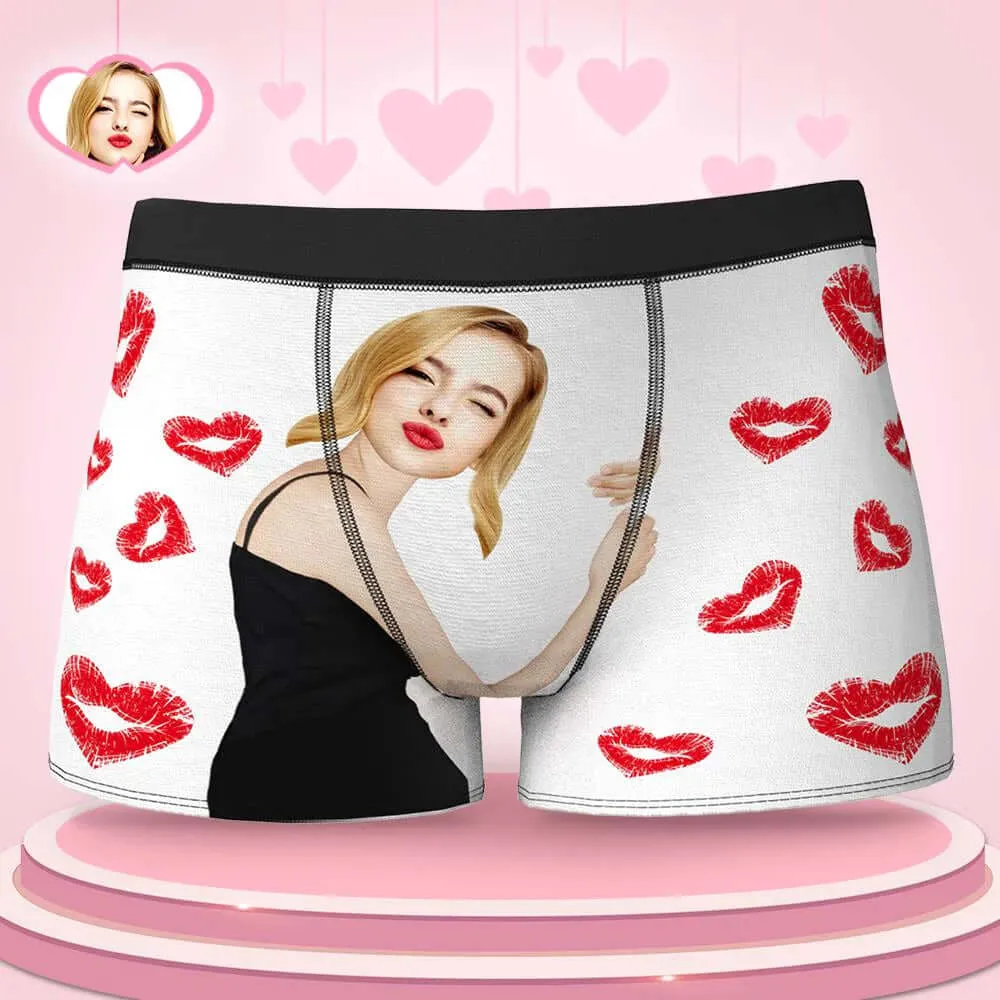 Men's Personalized Custom Your Face Photo Lips and Hearts Boxers