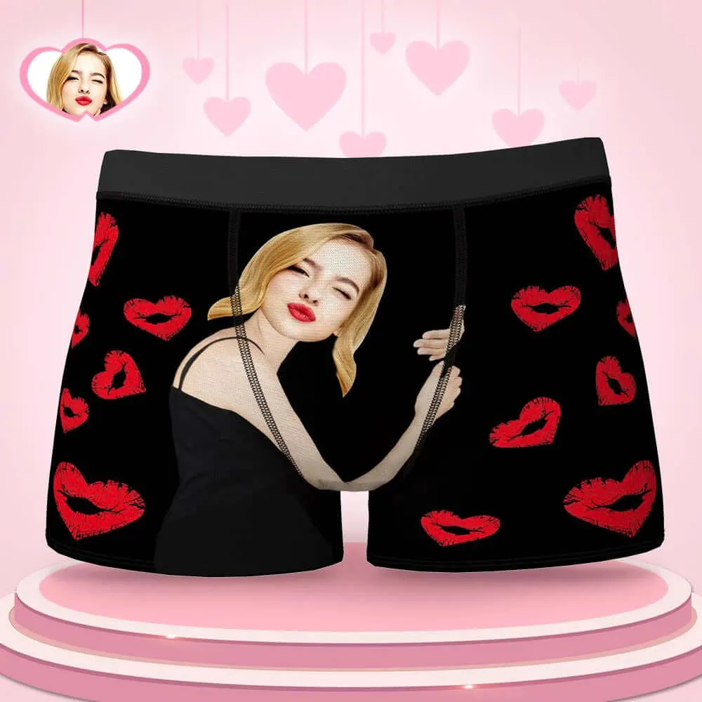 Men's Personalized Custom Your Face Photo Lips and Hearts Boxers