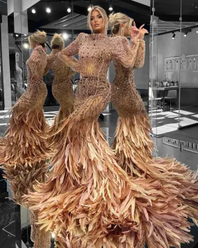 Mermaid Feathered Brown Dress