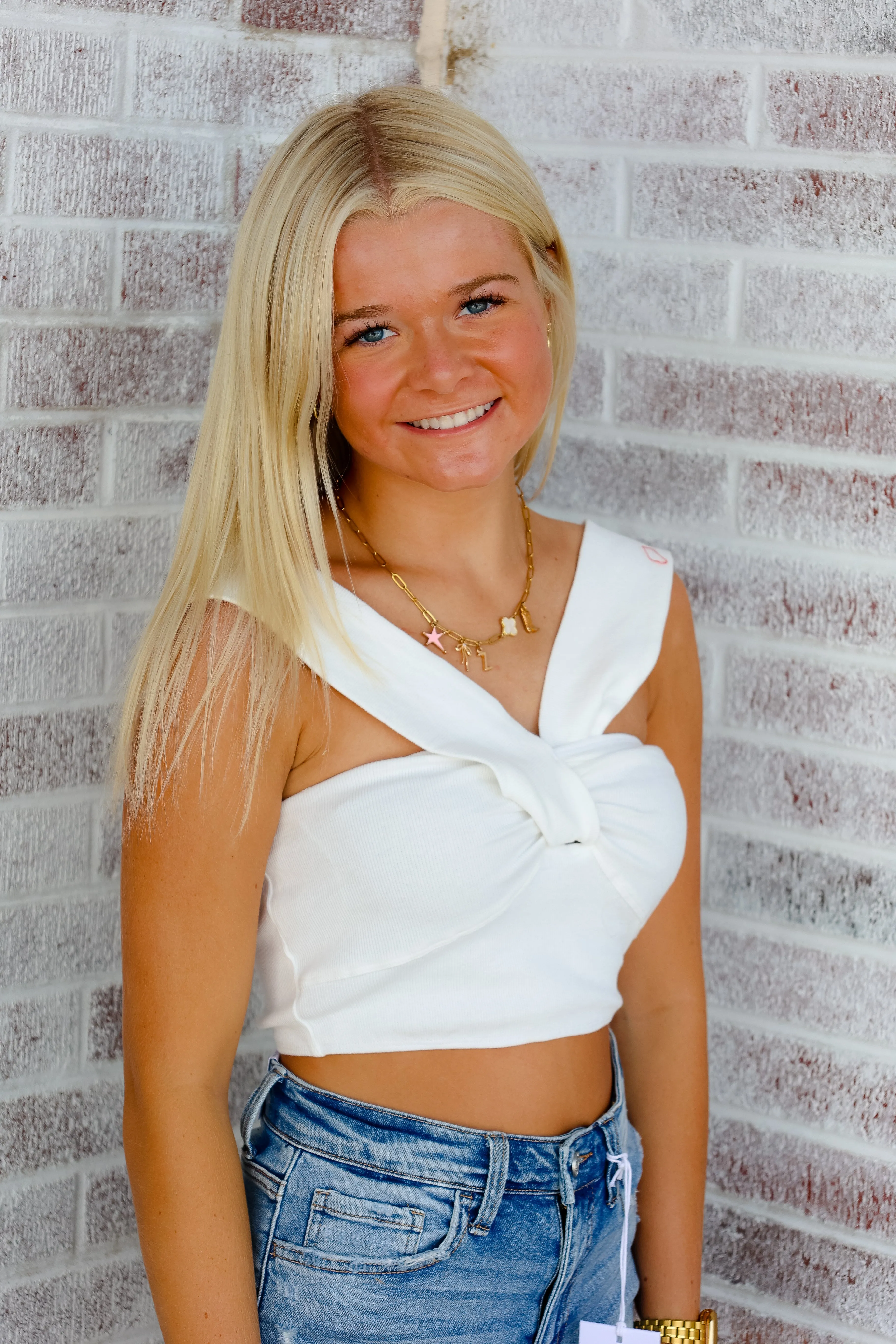 Never Lost A Tailgate Wide Strap Detail Ribbed Crop Top