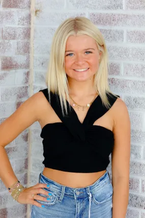 Never Lost A Tailgate Wide Strap Detail Ribbed Crop Top