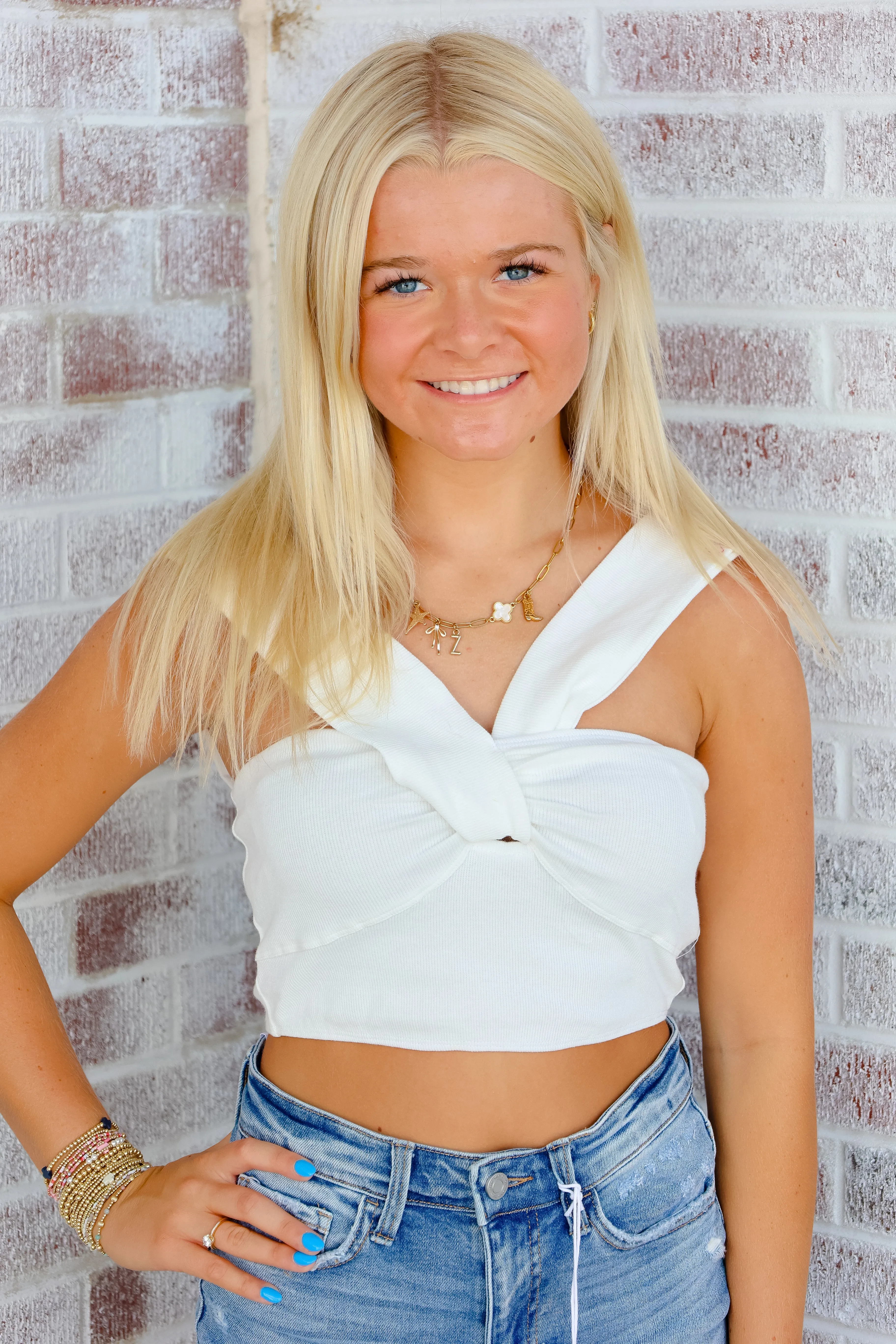 Never Lost A Tailgate Wide Strap Detail Ribbed Crop Top