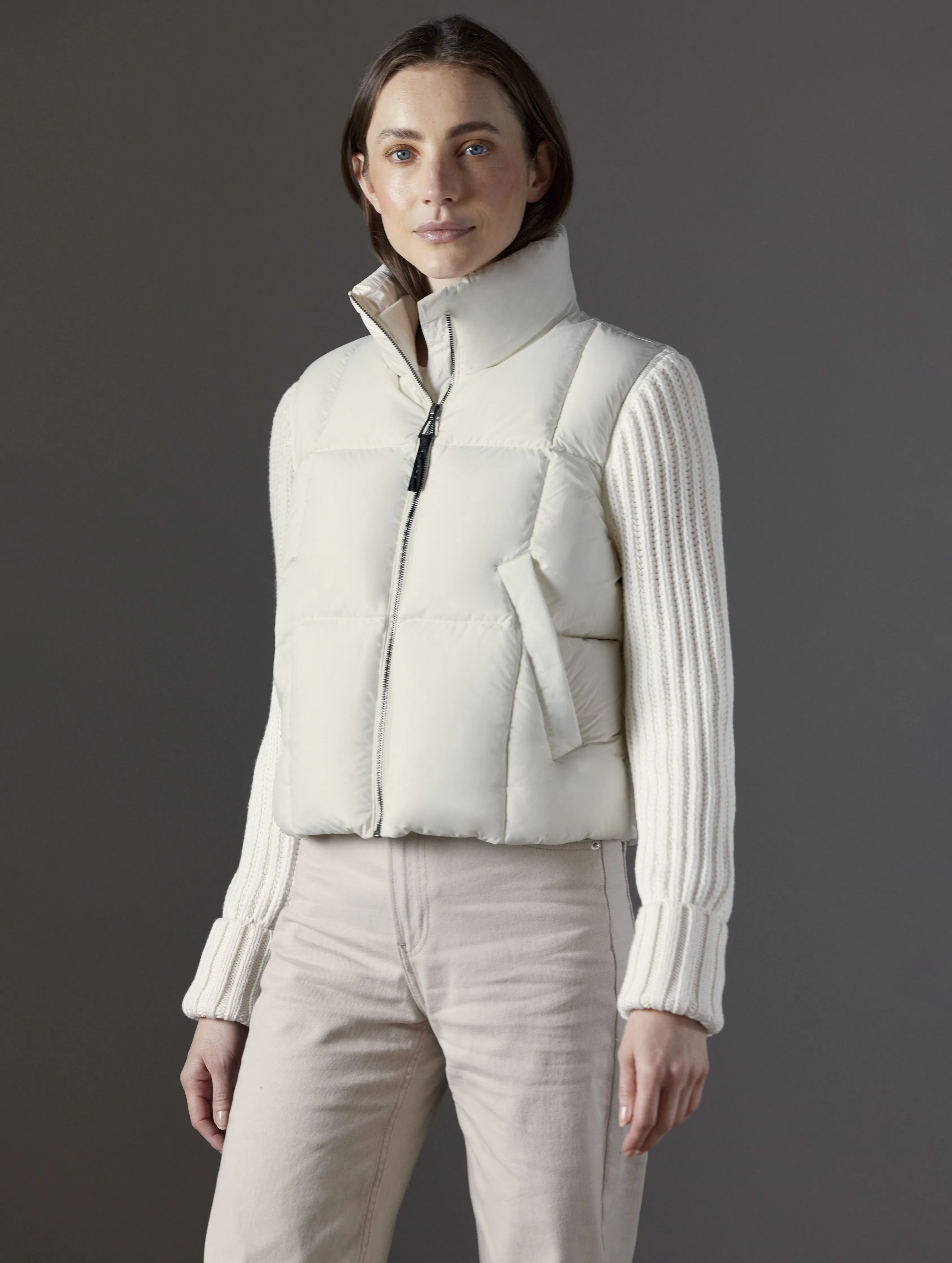 Nina Cardigan-Sleeve Down Jacket - Winter White