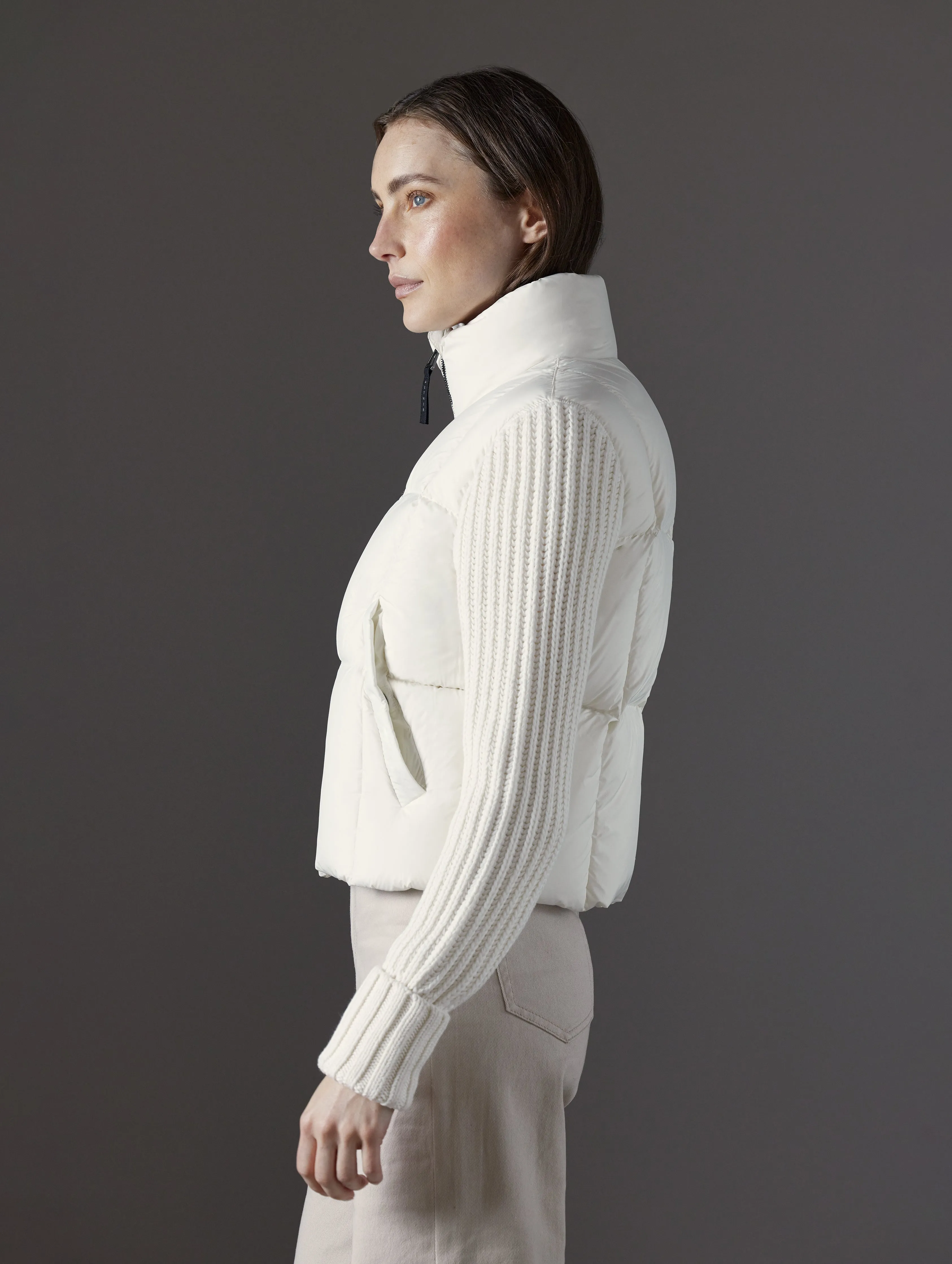 Nina Cardigan-Sleeve Down Jacket - Winter White