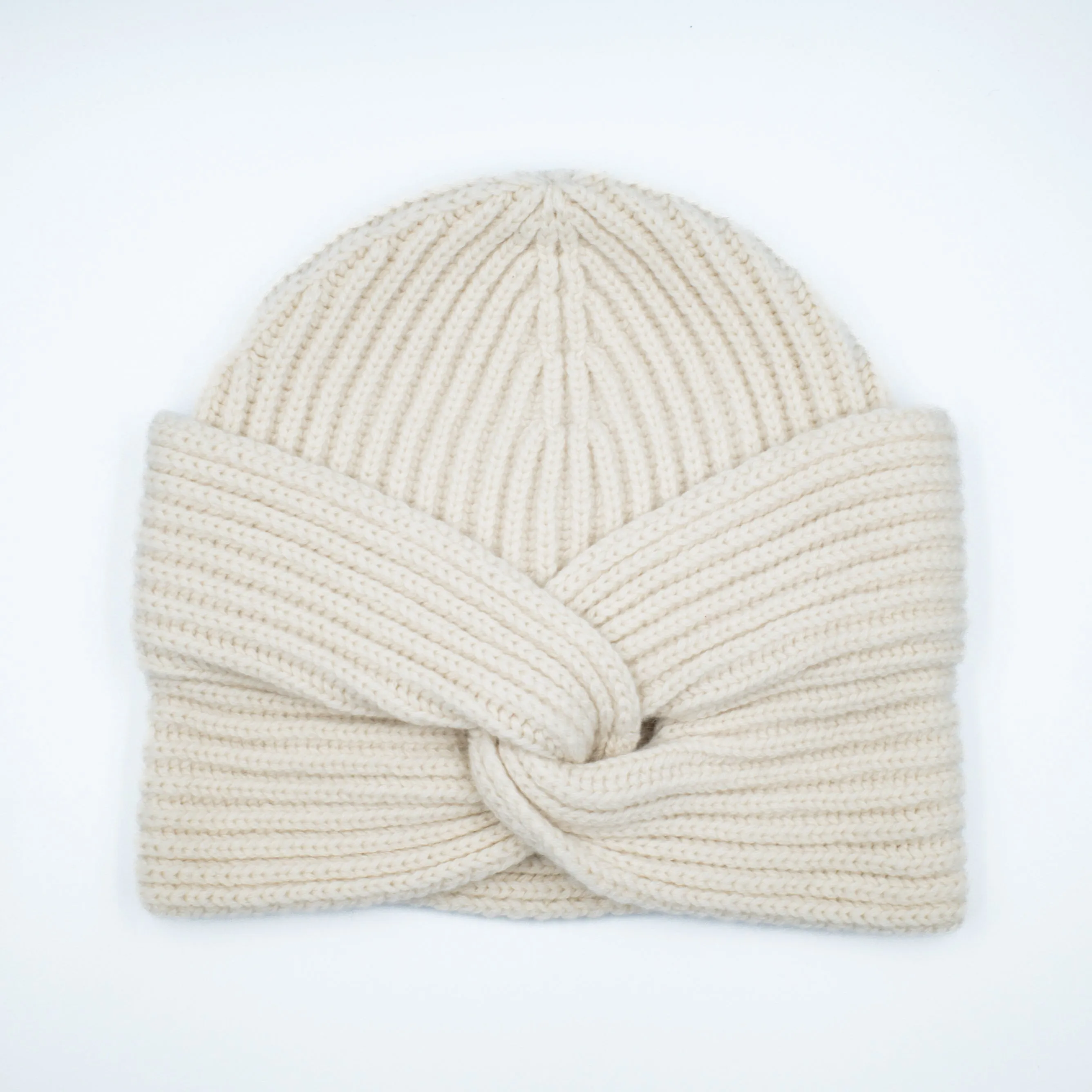 Oatmeal Ribbed Knit Turban Beanie Hat One Size