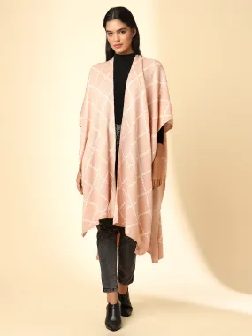 Open Front Checkered Knitted Shrug | Peach