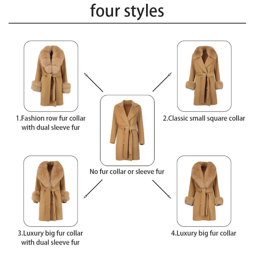 Petite Cashmere Wool Real Fur Jacket