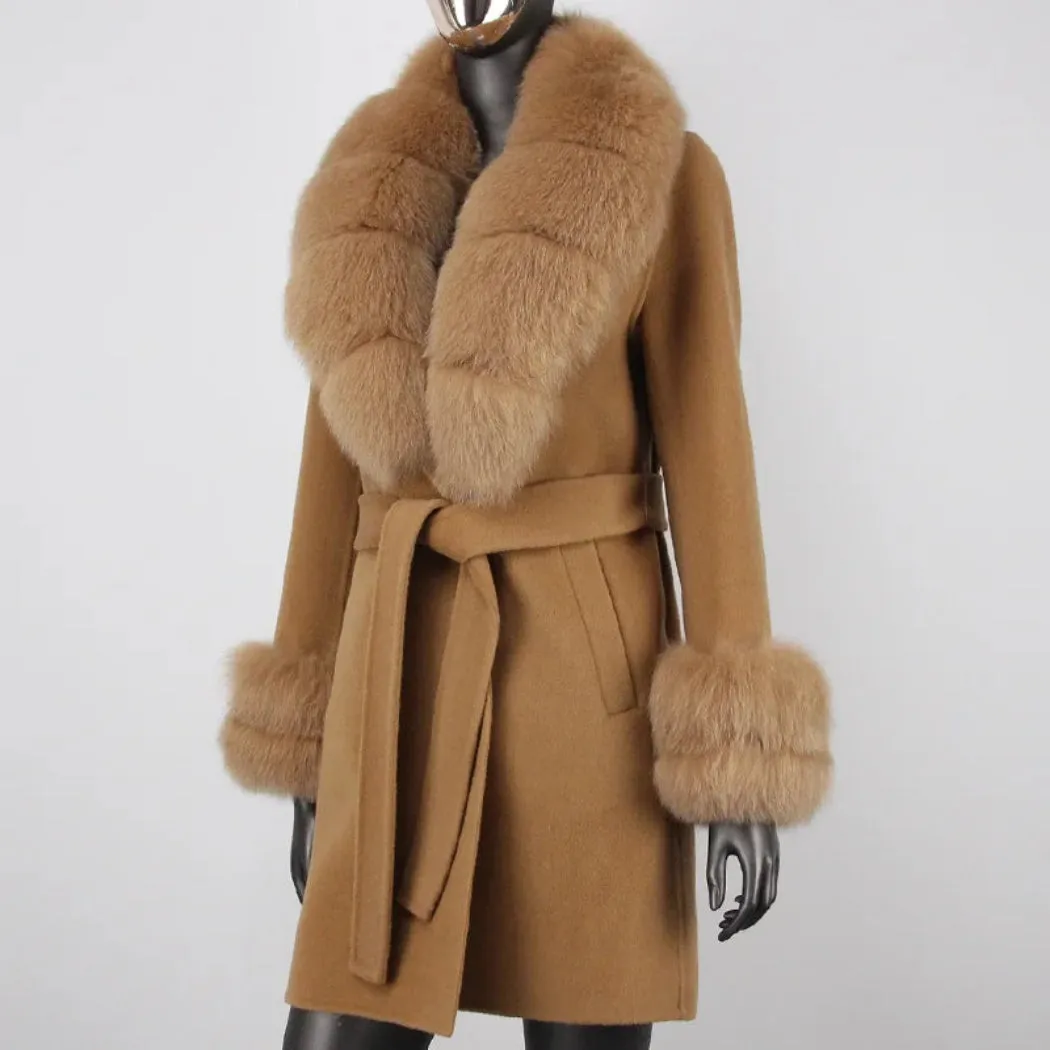 Petite Cashmere Wool Real Fur Jacket
