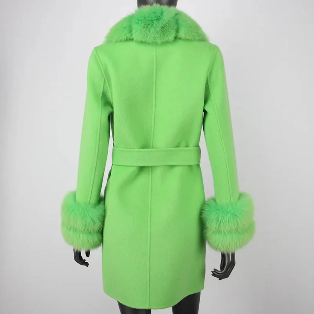 Petite Cashmere Wool Real Fur Jacket