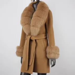 Petite Cashmere Wool Real Fur Jacket