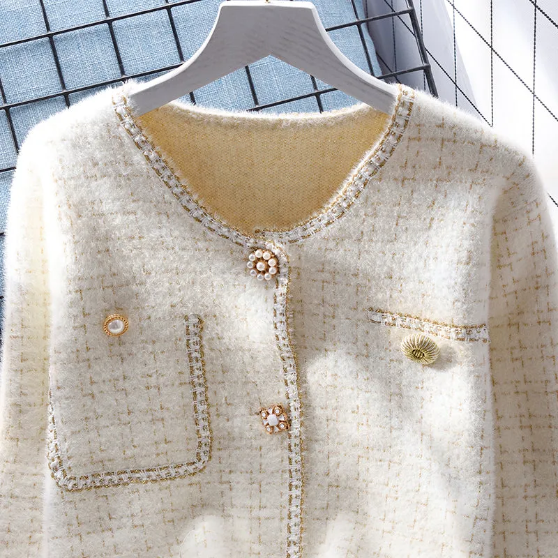 Plaid Gold Silk Knitted Thickened Jacket