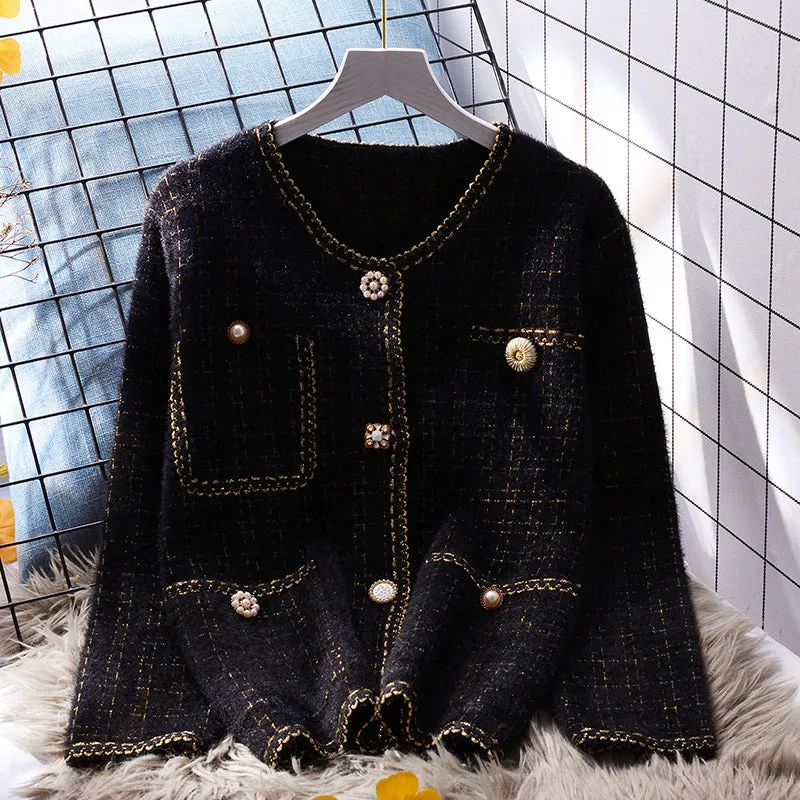 Plaid Gold Silk Knitted Thickened Jacket