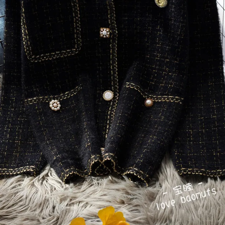 Plaid Gold Silk Knitted Thickened Jacket