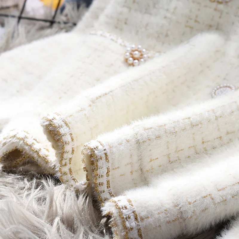 Plaid Gold Silk Knitted Thickened Jacket
