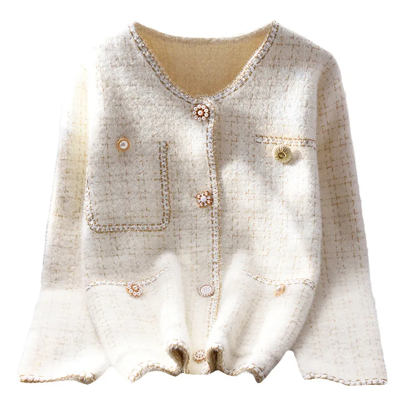 Plaid Gold Silk Knitted Thickened Jacket