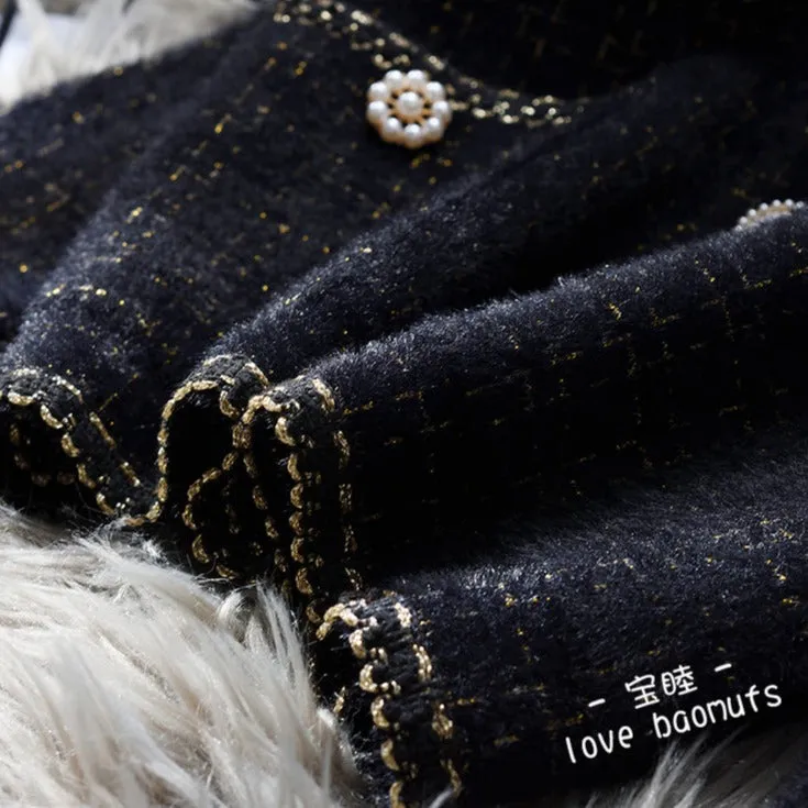 Plaid Gold Silk Knitted Thickened Jacket