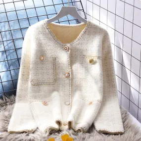 Plaid Gold Silk Knitted Thickened Jacket