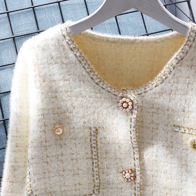 Plaid Gold Silk Knitted Thickened Jacket