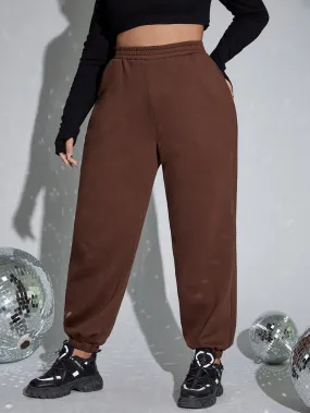 Plain High Waist Long Plus Size Sweatpants