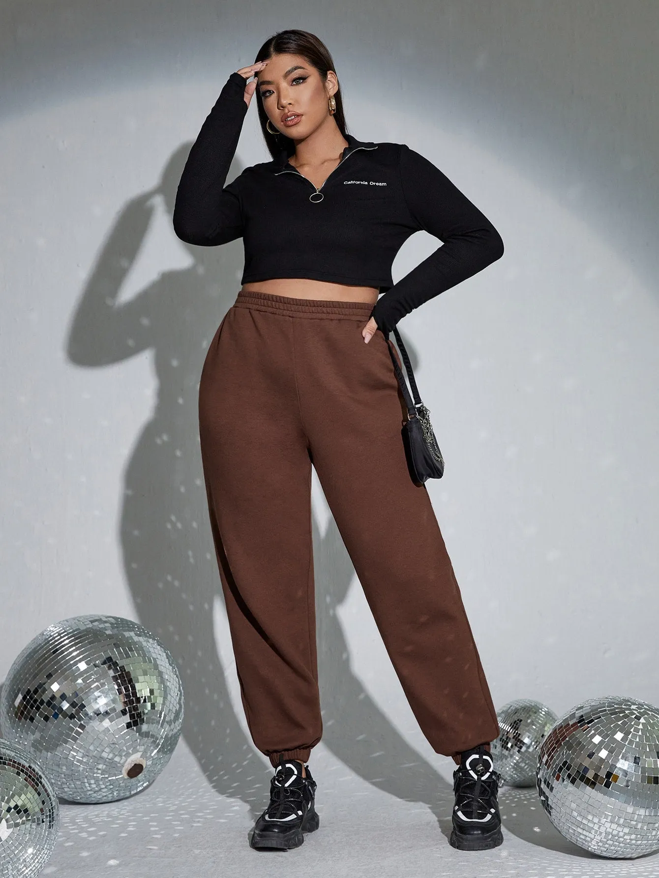 Plain High Waist Long Plus Size Sweatpants