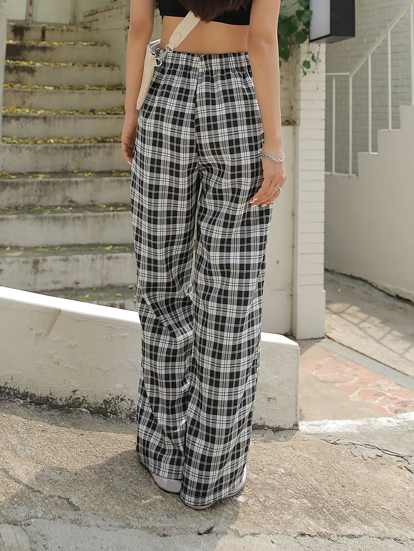 Preppy Plaid Pocket Natural Long Women Pants