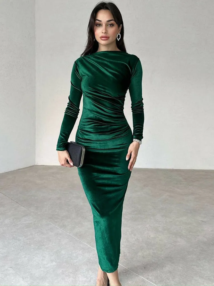 Priscilla Velvet Long Sleeve Sexy Maxi Dress